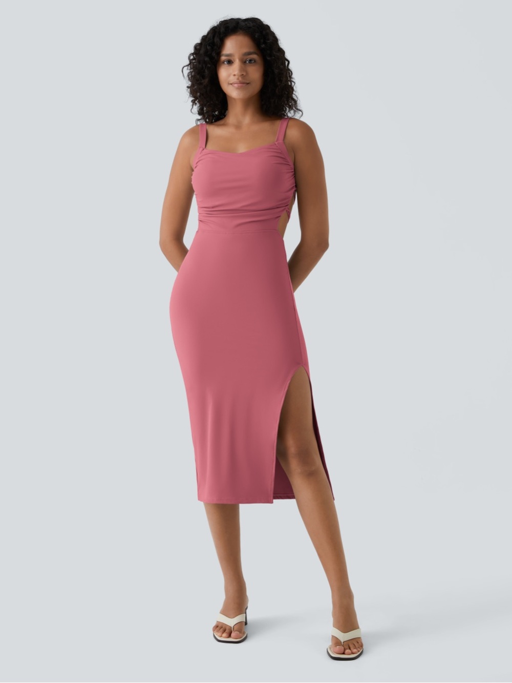 Halara SoftlyZero™ Airy Ruched Lace Up Bodycon Midi Casual Dress